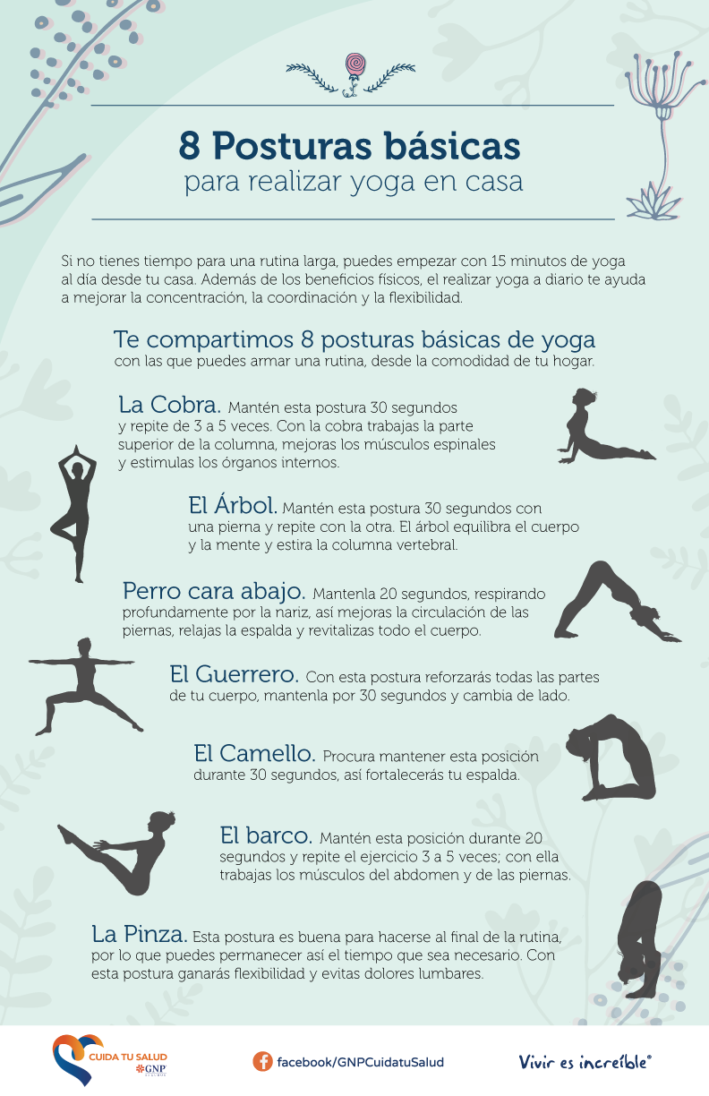 8 Posturas básicas para practicar yoga en casa - GNP cuida tu Salud